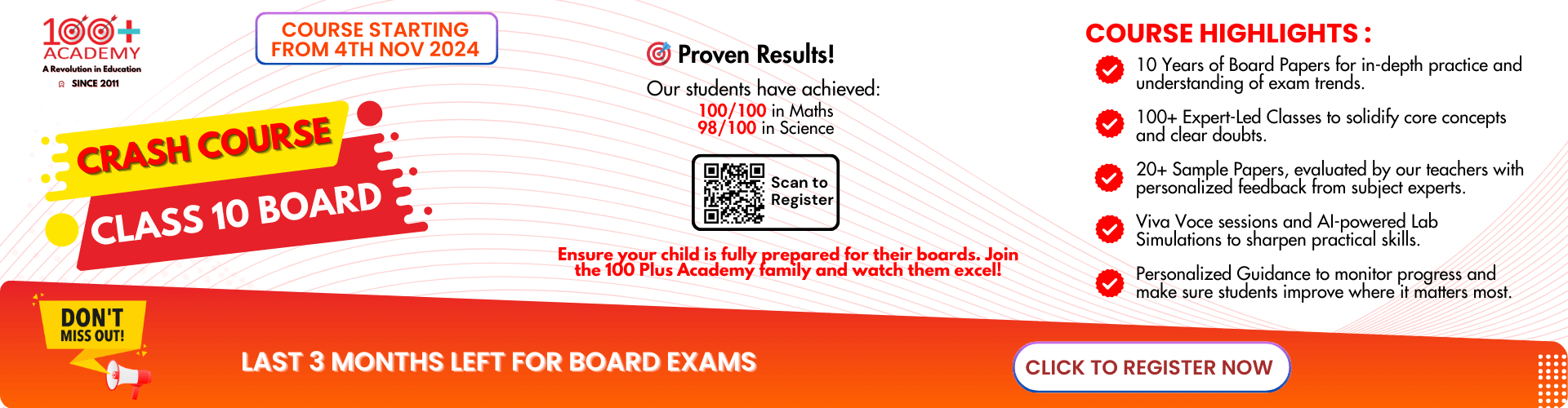 Board Exam Coaching in Gurugram 100 Plus Academy Banner (2)